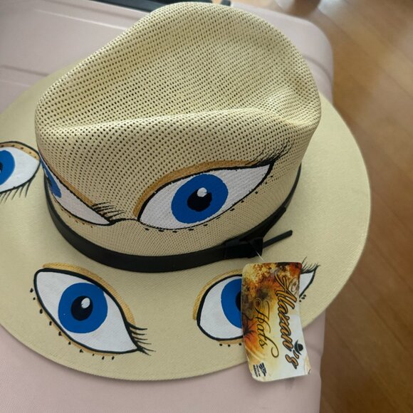 Alazan’s Hats Hand-Painted Evil Eye Fedora – Unique Statement Hat Standout Alaza
